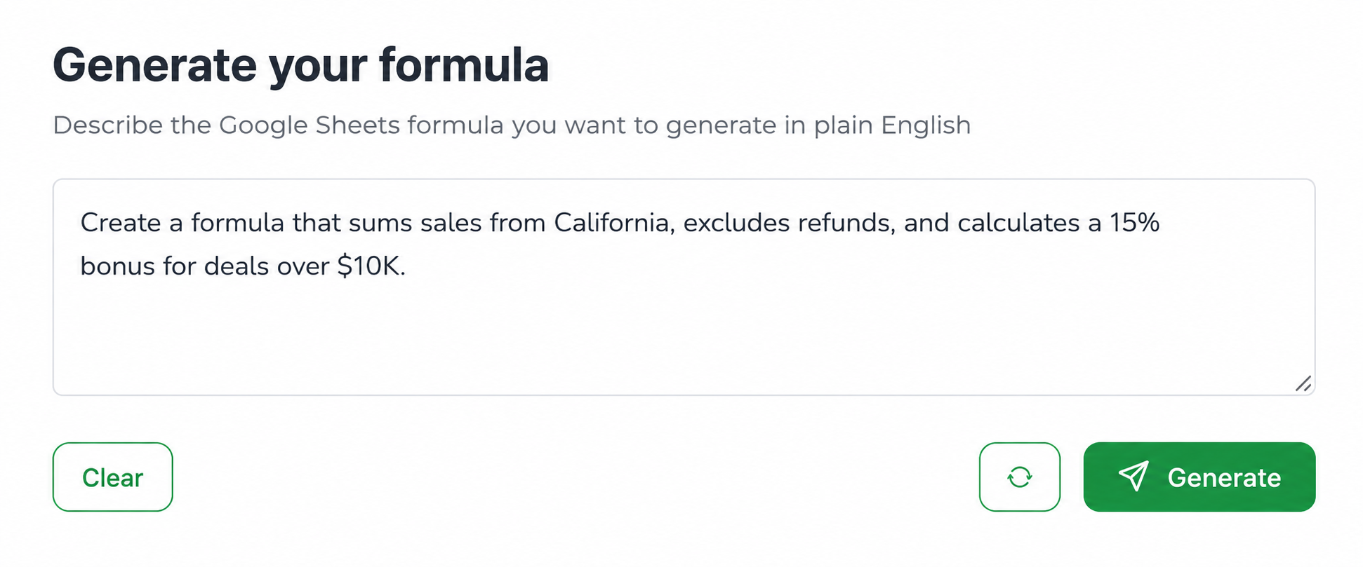 Describe your formula in plain English