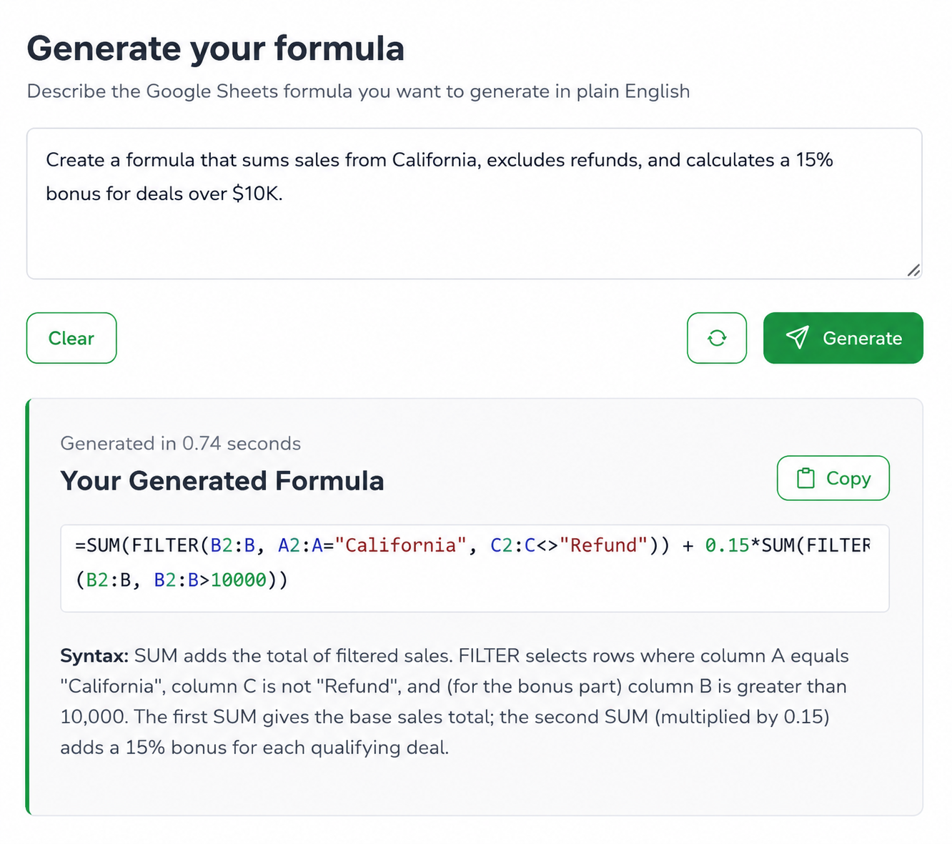 Generated formula with explanation